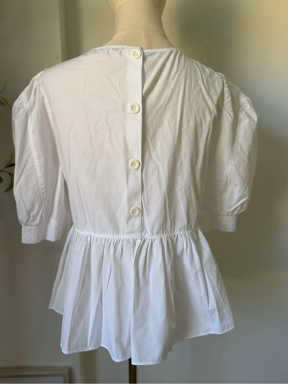 Zara White Puff Sleeve Peplum Blouse